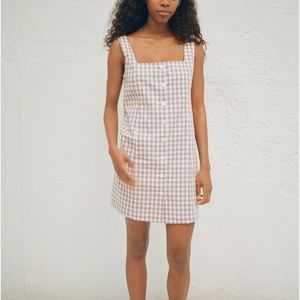 Sideparty gingham square neck dress